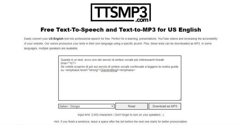 I migliori convertitori di testo in voce online: TTSMP3