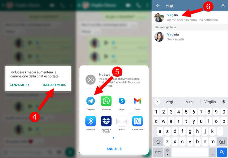 Includi Media Esportazione Chat Whatsapp Telegram