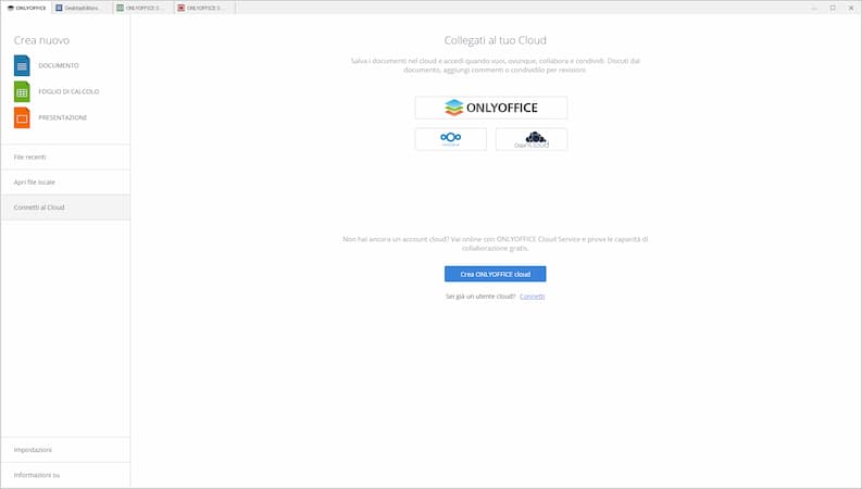 Onlyoffice Desktop Editor Schermata Iniziale