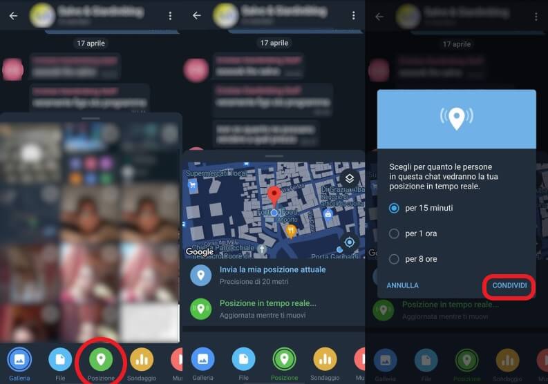 condivisione posizione tramite Telegram