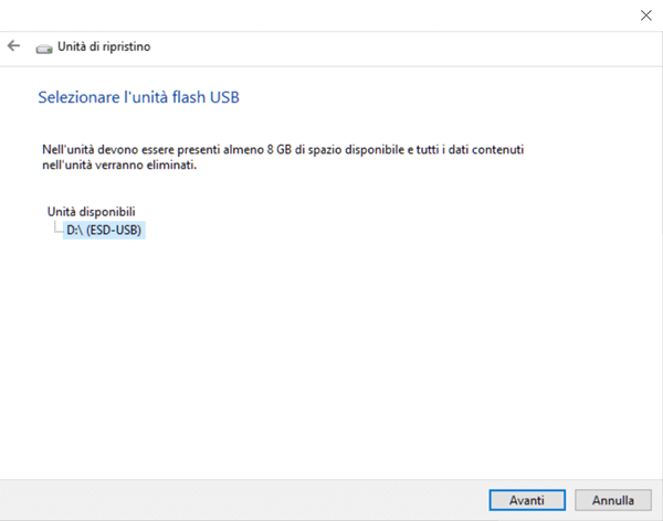 Selezione Unita Flash Usb