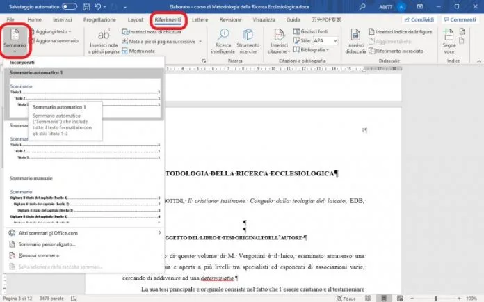Come fare indice su Word | GiardiniBlog