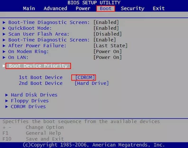 Esecuzione Disco Avvio da BIOS cambio boot