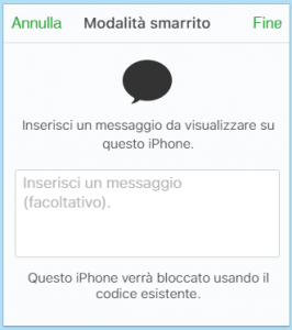 invia messaggio ad un iphone perso o rubato