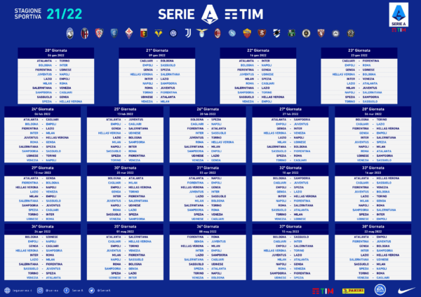 Calendario Serie A Girone Ritorno