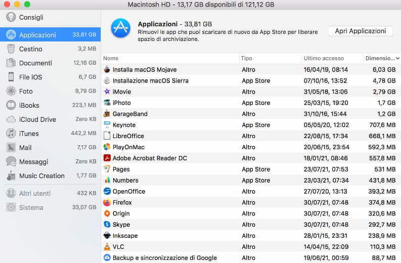 Disinstallare App Mac Con Gestione Spazio Archiviazione
