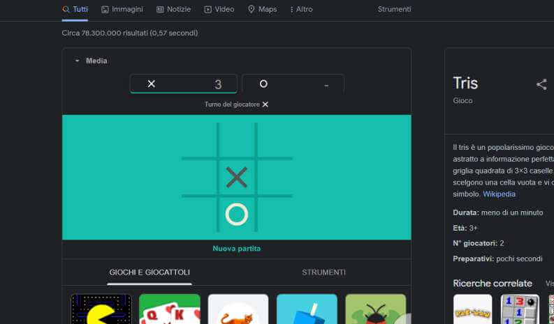 Gioco tris su Google