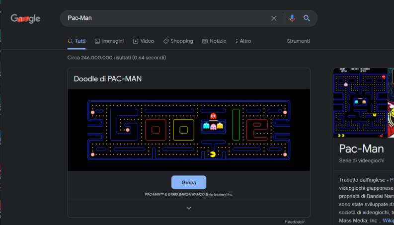 Gioco Pac Man su Google