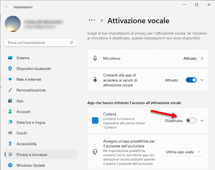 Disattivare Cortana Temporaneamente