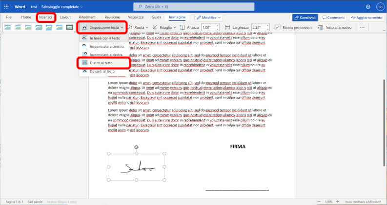 inserire firma word online