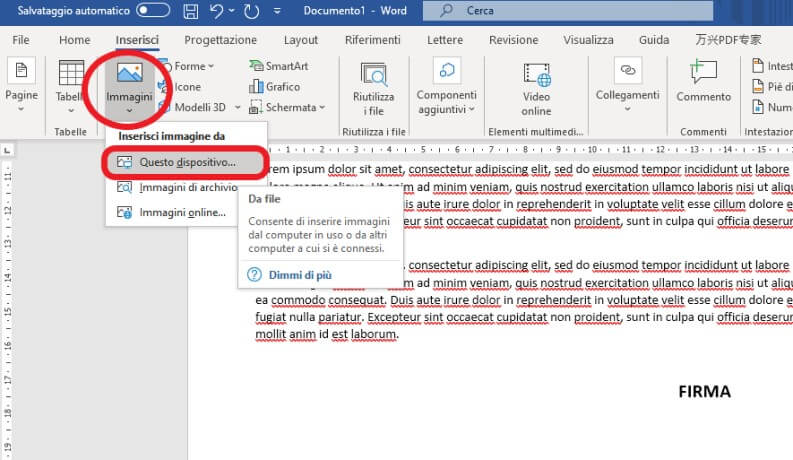 inserire firma in Documento Word