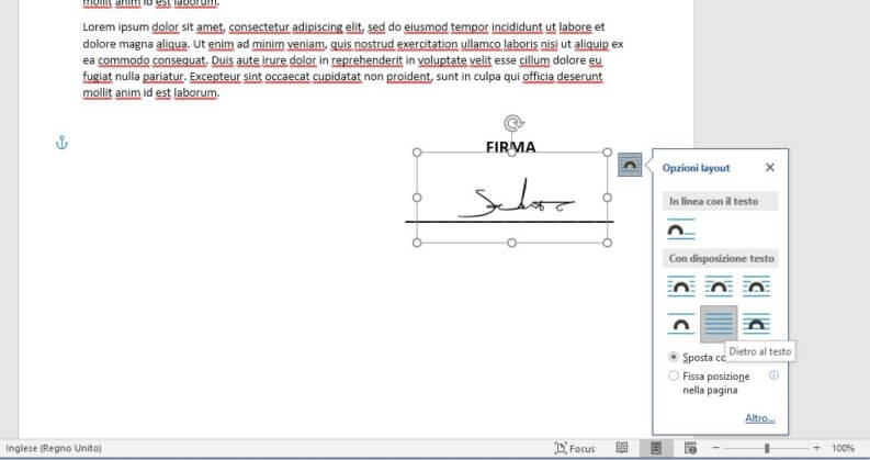 aggiungere firma documento word