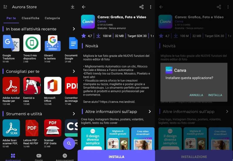 installare app con Aurora Store