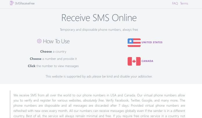 Receive SMS Online