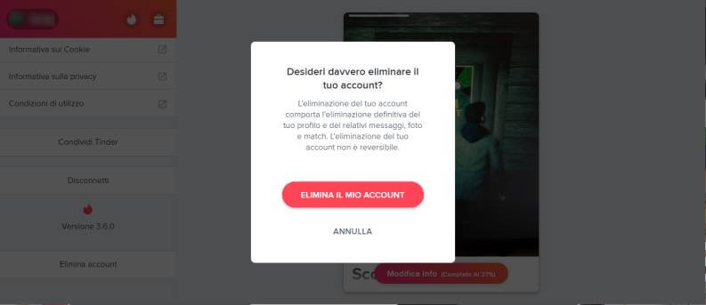 Cancellarsi da Tinder via web