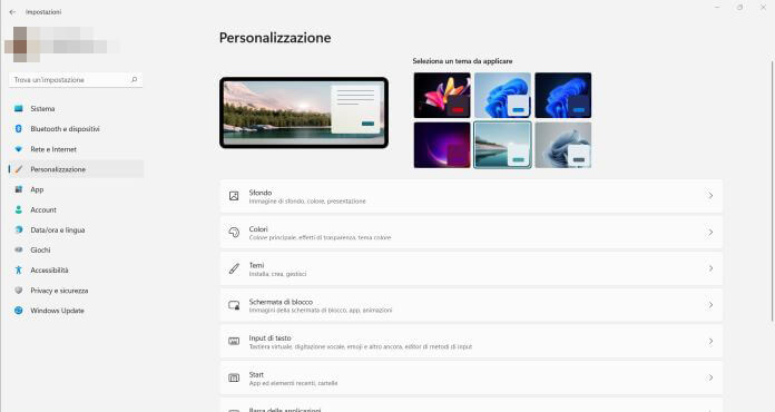 Personalizzazione Windows 11 