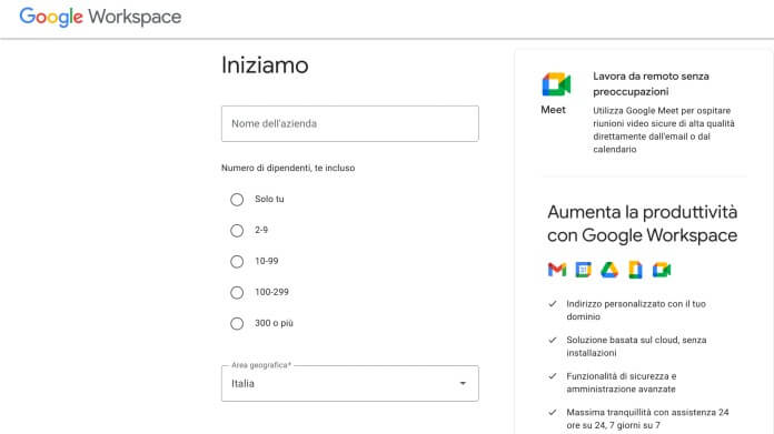 Registrazione Google Workspace