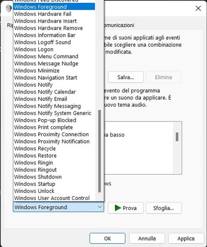 Schema Suoni Windows 11 