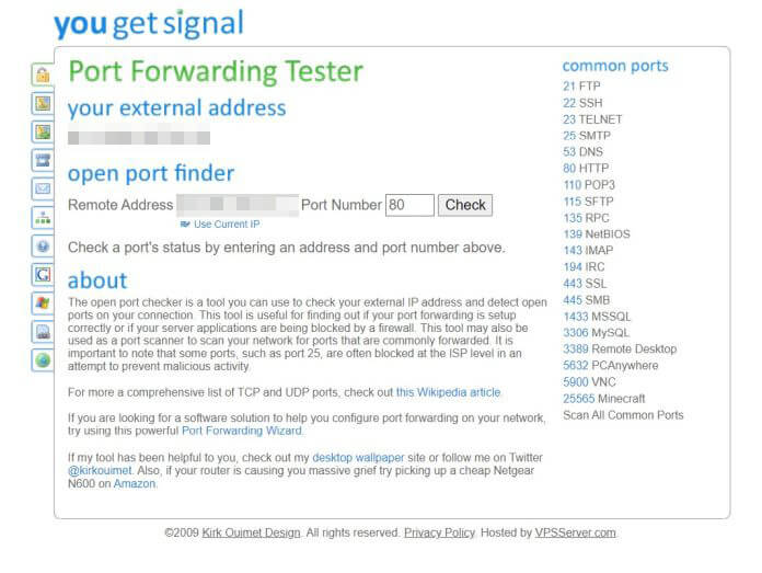 come controllare porte aperte sul router con Yougetsignal 