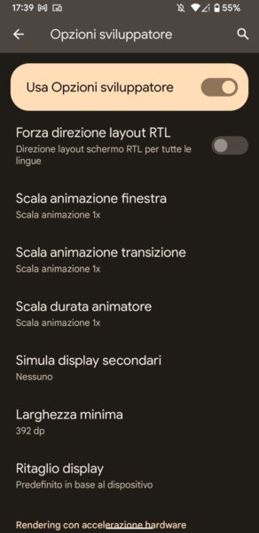 Opzioni Sviluppatore Android