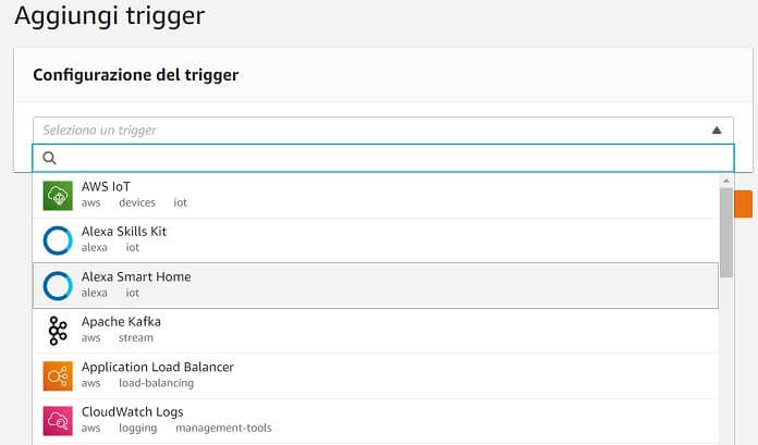 Alexa Smart Home Configurazione Trigger Aws