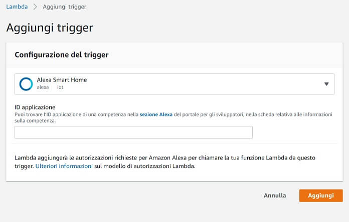 Configurazione Trigger Alexa Smart Home