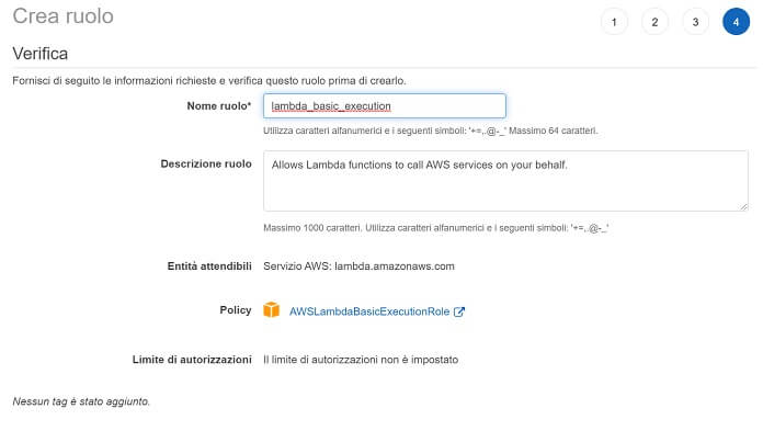 Creazione Ruolo Lambda Basic Execution Aws