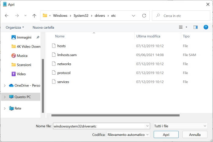modifica del File Hosts Windows