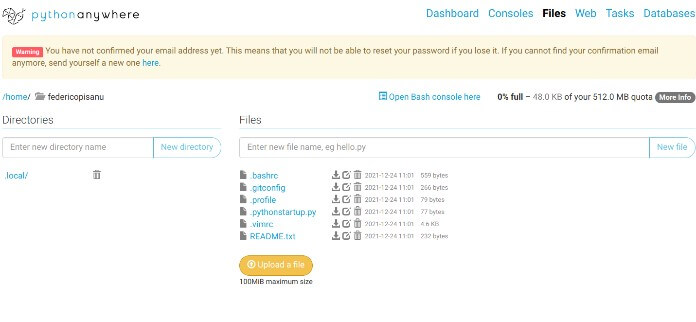 Pythonanywhere Upload File