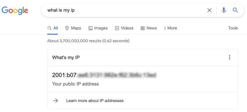 Google per sapere indirizzo ipv6