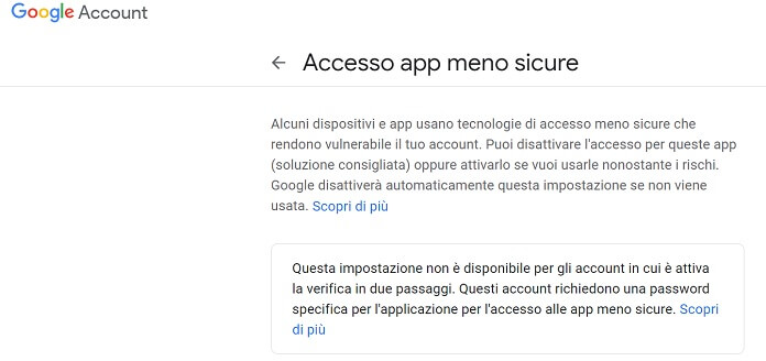 Accesso App Meno Sicure Google