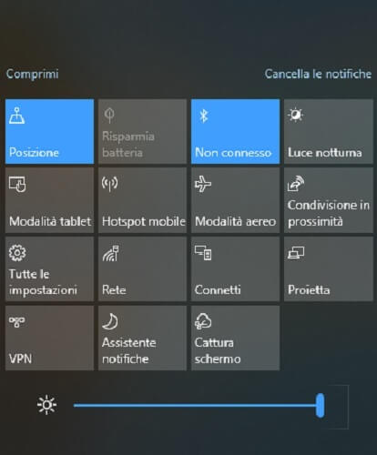 regolare luminosita Pc Windows 10
