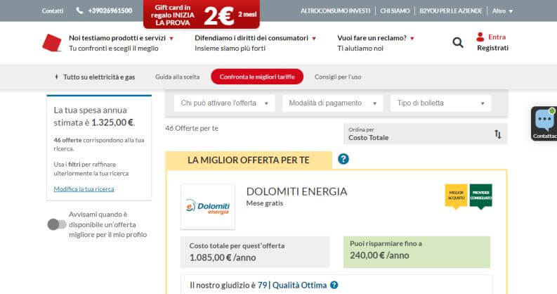 comparatore offerte luce Altroconsumo