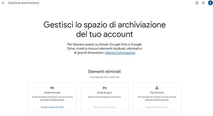 Gestione Spazio Google One