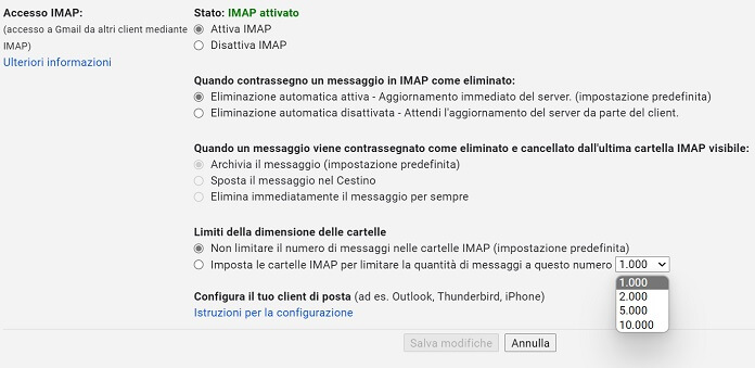 Imap Gmail Limite Dmensione Cartelle