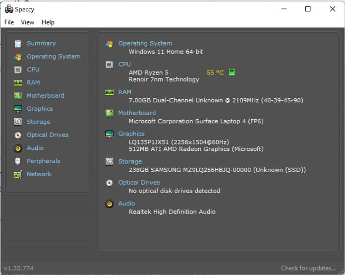 Informazioni Sistema Windows 11 Speccy