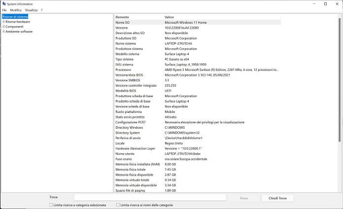 Informazioni Sistema Windows 11 System Information