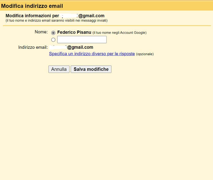 Modifica Nome Associato Indirizzo Gmail