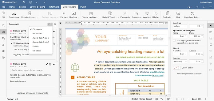 Onlyoffice Ordinare Commenti