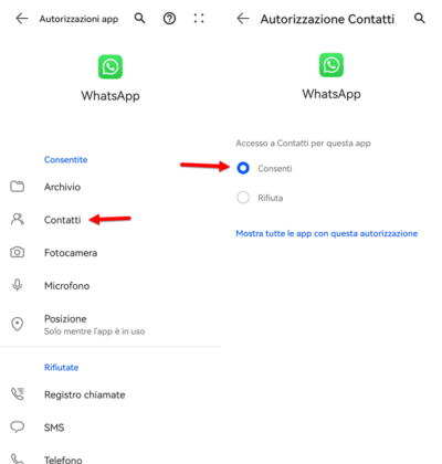 Whatsapp Autorizzazioni Contatti Android