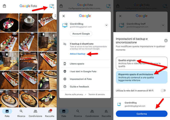Attivare Backup Google Foto