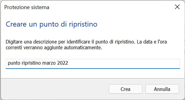 Creare Un Punto Di Ripristino in Windows 11