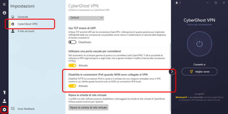 Migliori VPN IPv6: Cyberghost
