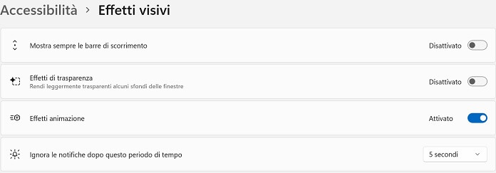 Disattivare Effetti Di Trasparenza Windows 11 In Accessibilita