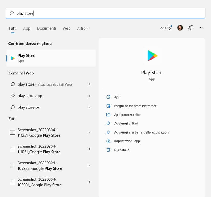 Google Play Store App Menu Start Windows 11