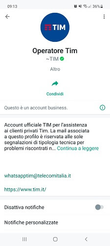 Profilo Whatsapp Servizio Clienti Tim