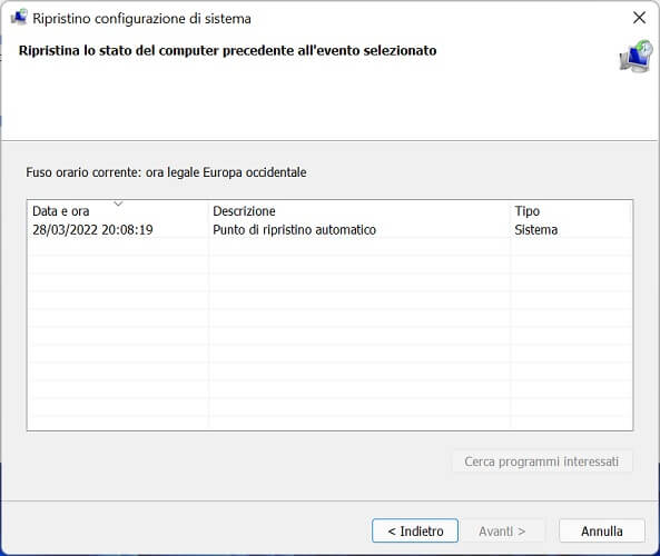 Ripristino Configurazione Sistema Windows 11