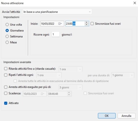 Utilita Di Pianificazione Crea Attivita Nuova Attivazione Giornaliera