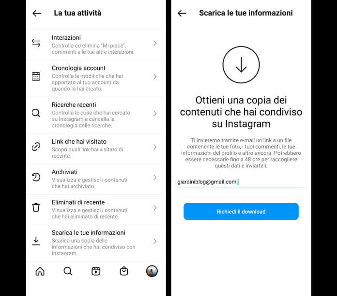 Attivita Instagram Scarica Le Tue Informazioni