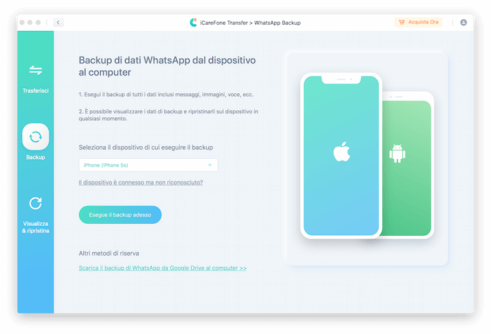 iCareFone Transfer Backup Whatsapp iPhone Collegato
